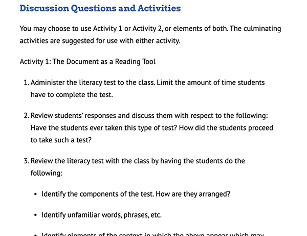 disussion questions and activities