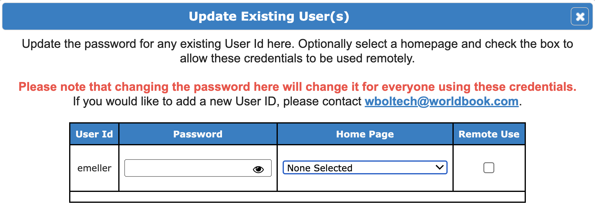 update password