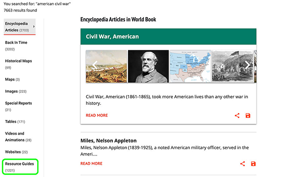 search results resource guides button