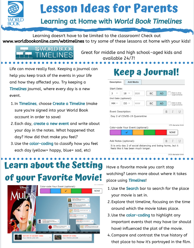 Timelines Lesson Ideas for home