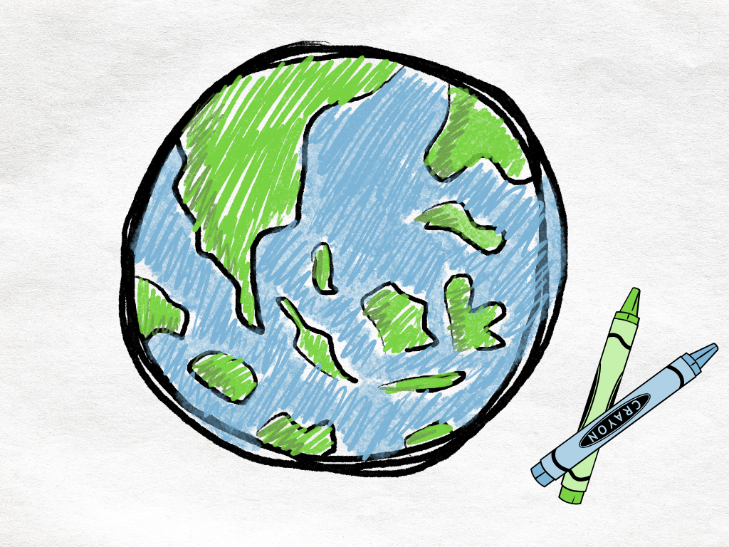 Drawing of Earth with crayons