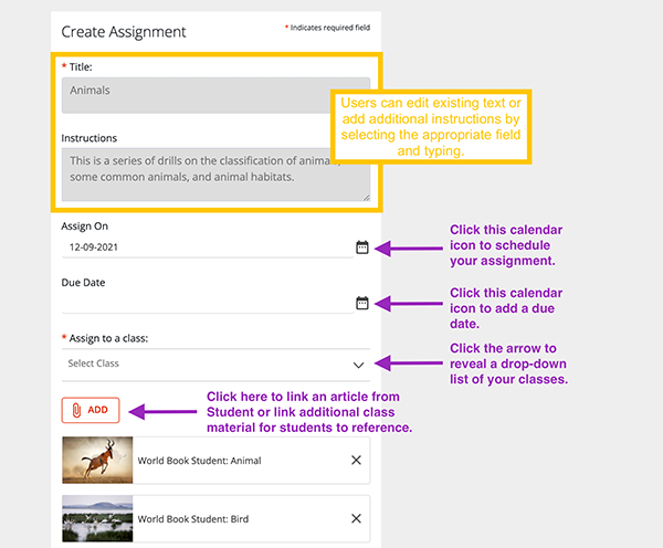 create assignment form
